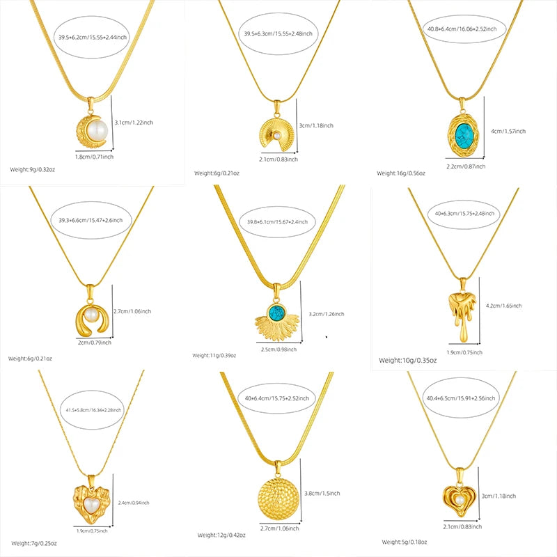 Golden Sun & Pearl Pendant Necklace – Irregular Geometric 316L Stainless Steel