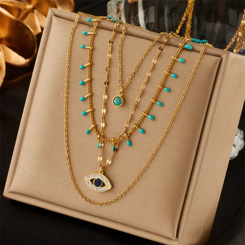 Green Crystal Boho Necklace – 316L Stainless Steel