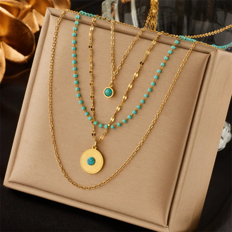 Green Crystal Boho Necklace – 316L Stainless Steel