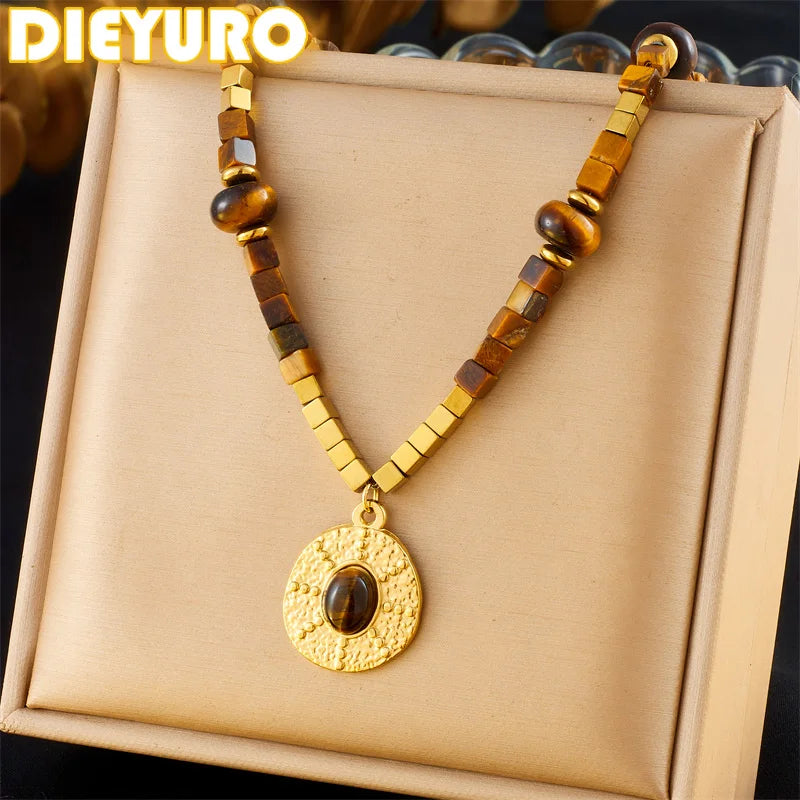 Stainless Steel Tiger Eye Square Pendant Necklace