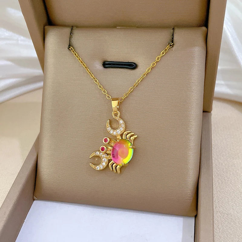 Colorful Crab Pendant Necklace – 316L Stainless Steel