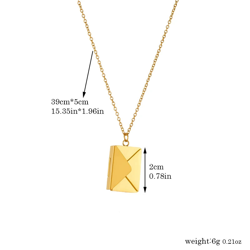 Gold Envelope Pendant Necklace – 316L Stainless Steel