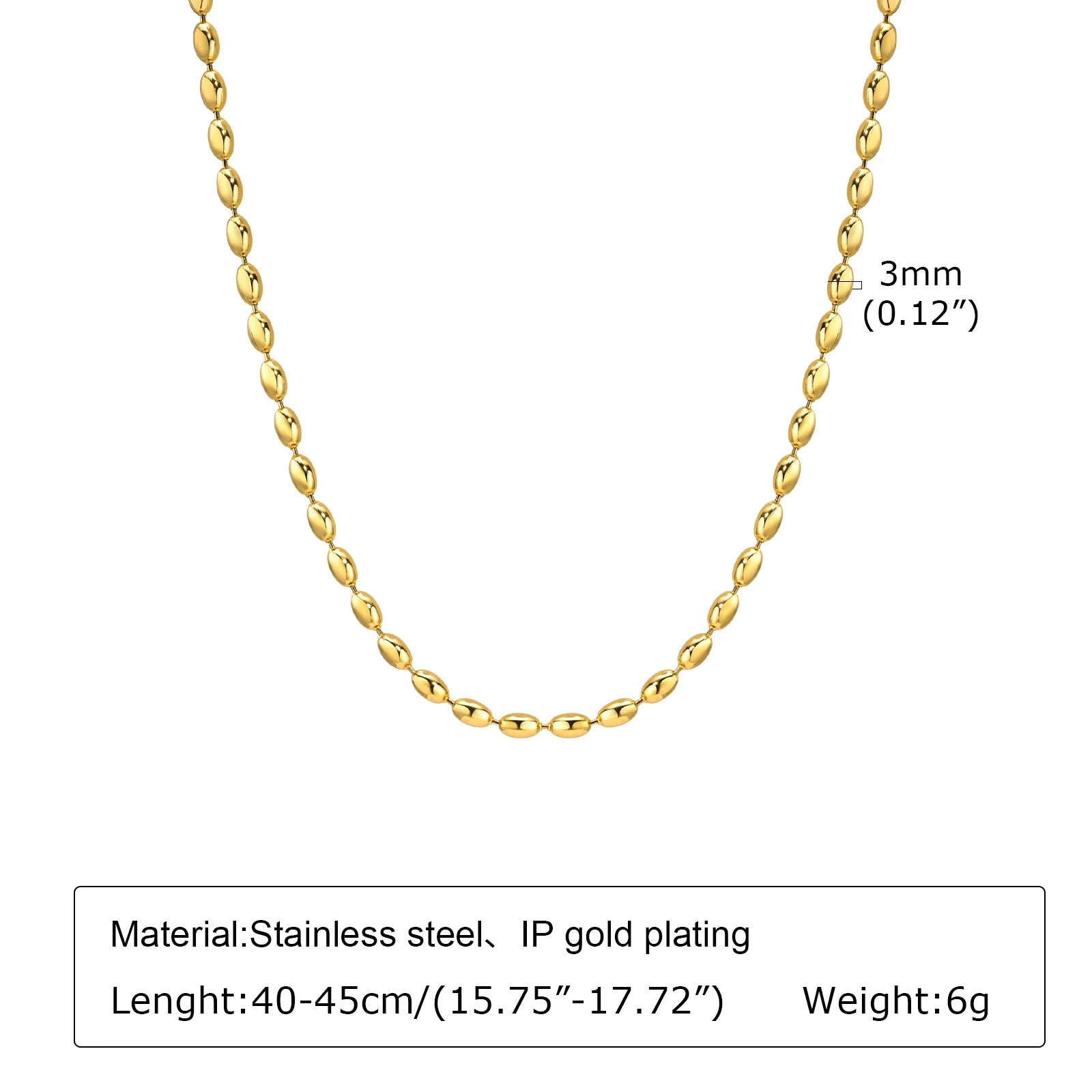 Oval Beaded Chain Necklace – 2mm/3mm
