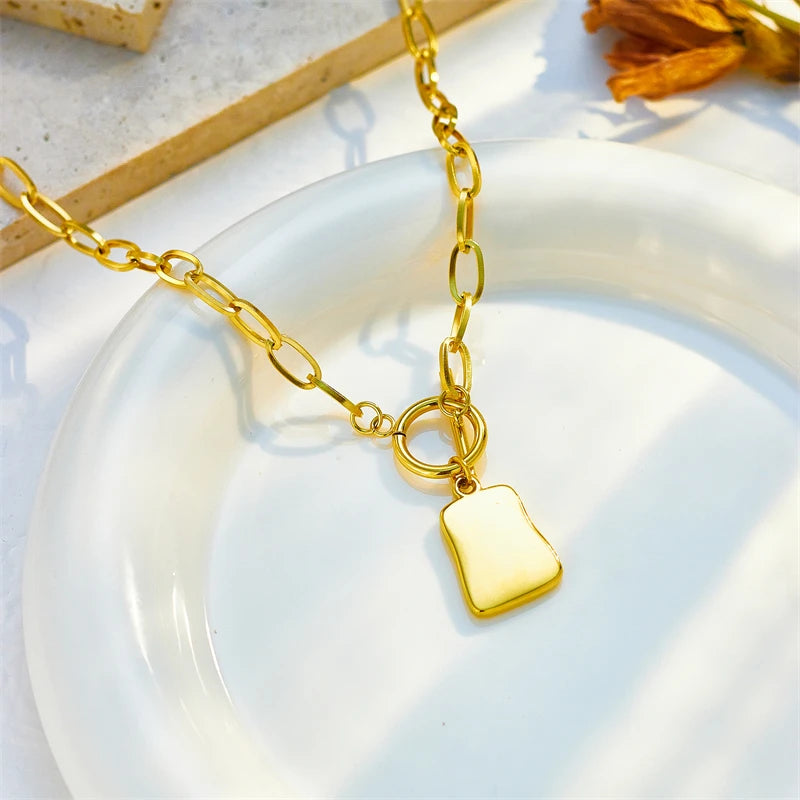Stainless Steel Pearl Trapezoid Pendant Necklace – OT Clasp Chain