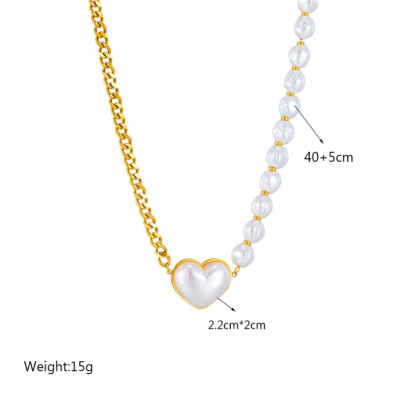 Pearl & Butterfly Heart Pendant – Vintage Green Stone Necklace