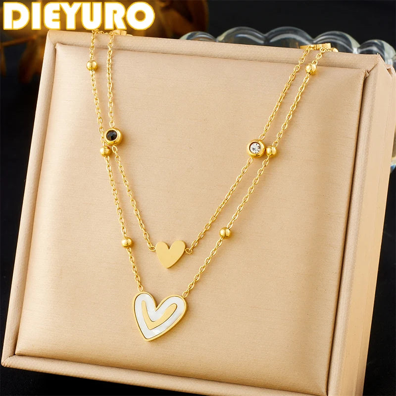 Double-Layer White Shell Heart Necklace