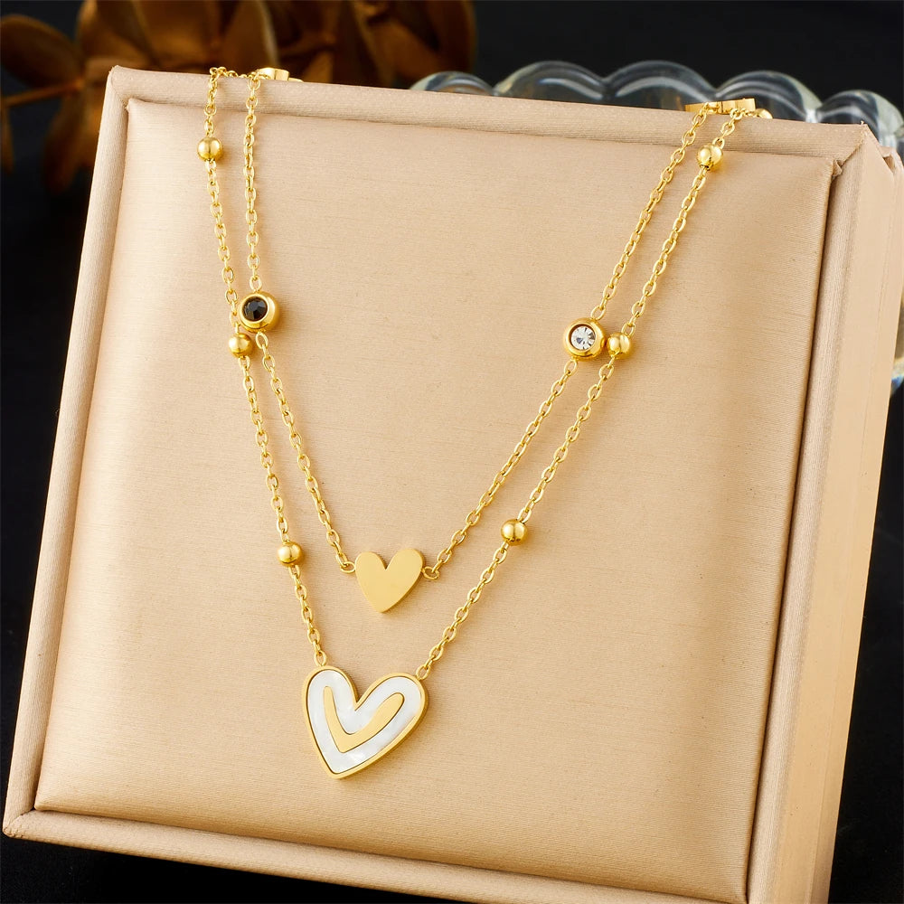 Double-Layer White Shell Heart Necklace
