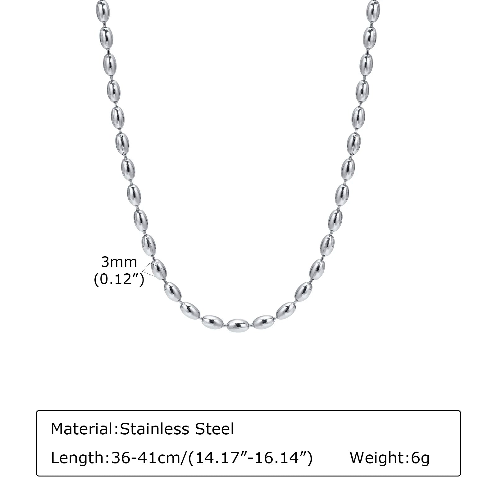 Oval Beaded Chain Necklace – 2mm/3mm