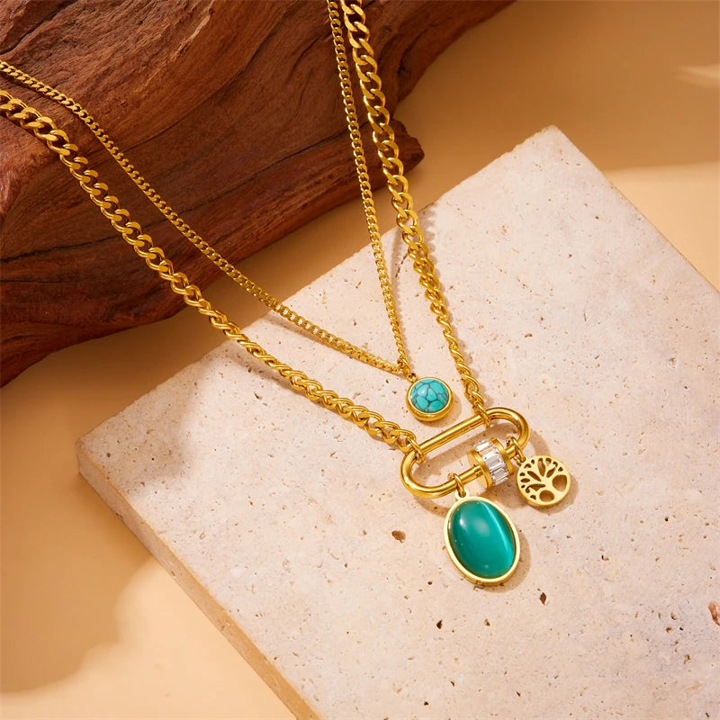 Gold-Plated Snake Square Pendant – Waterproof 316L Stainless Steel Necklace