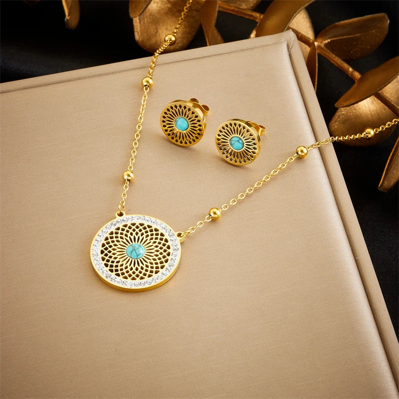 316L Stainless Steel Turquoise Leaf Jewelry Set