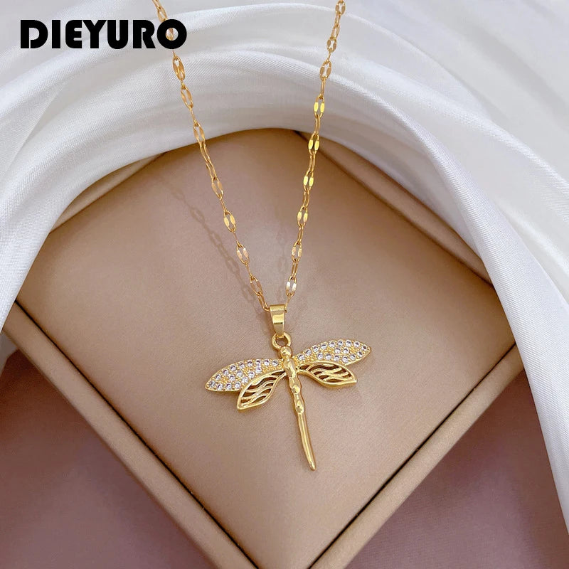 316L Stainless Steel Dragonfly Pendant Necklace