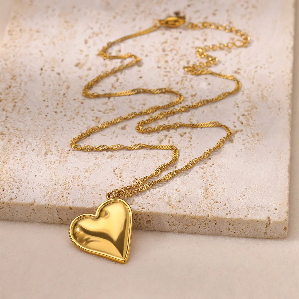 Glossy Heart Stainless Steel Necklaces For Women