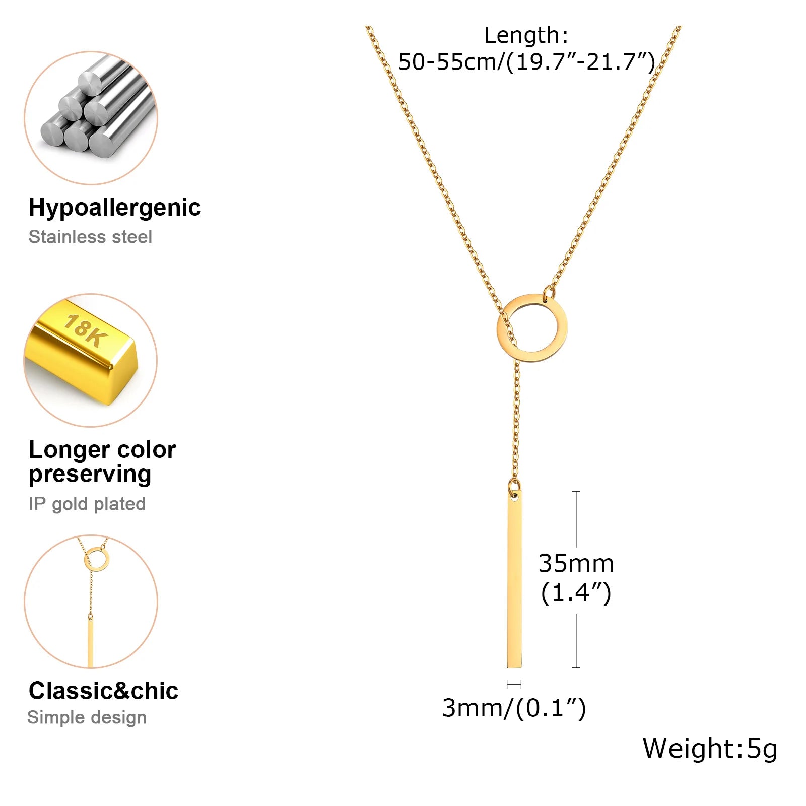 Stainless Steel Lariat Drop Necklace
