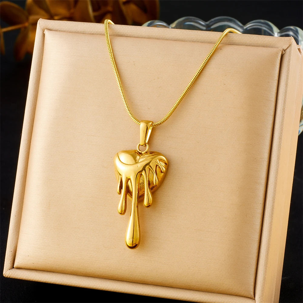 Golden Sun & Pearl Pendant Necklace – Irregular Geometric 316L Stainless Steel