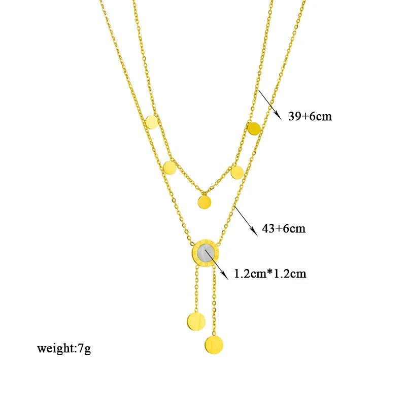 Roman Numeral Pendant Necklace – Long 316L Stainless Steel Chain
