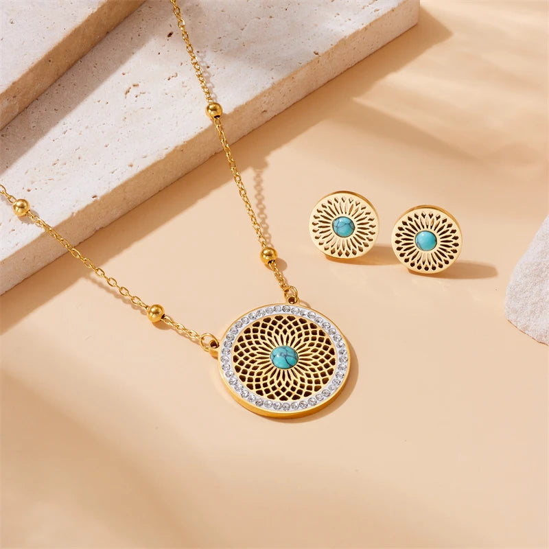 316L Stainless Steel Turquoise Leaf Jewelry Set