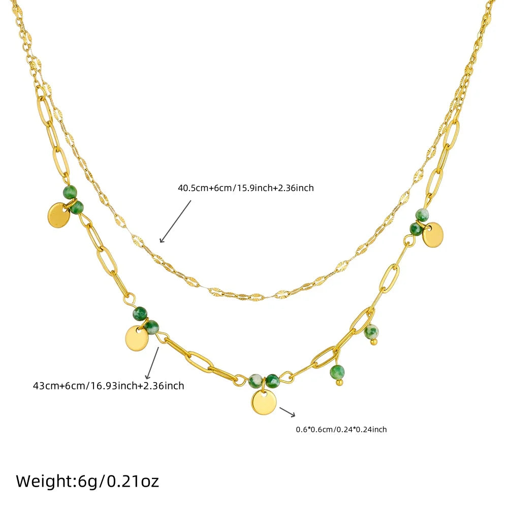 Green Stone Double Layer Necklace – 316L Stainless Steel