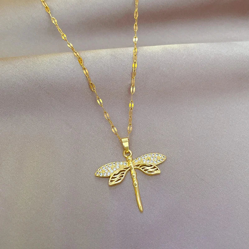 316L Stainless Steel Dragonfly Pendant Necklace