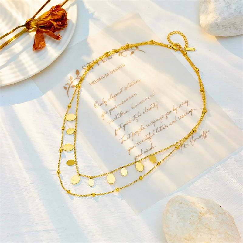 Gold Oval Pendant Necklace – 2-in-1 Layered 316L Stainless Steel