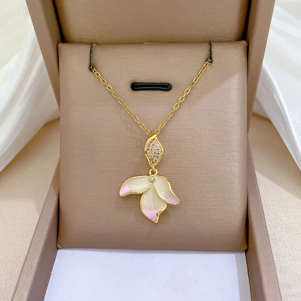 Pink Lotus Flower Pendant Necklace – 316L Stainless Steel