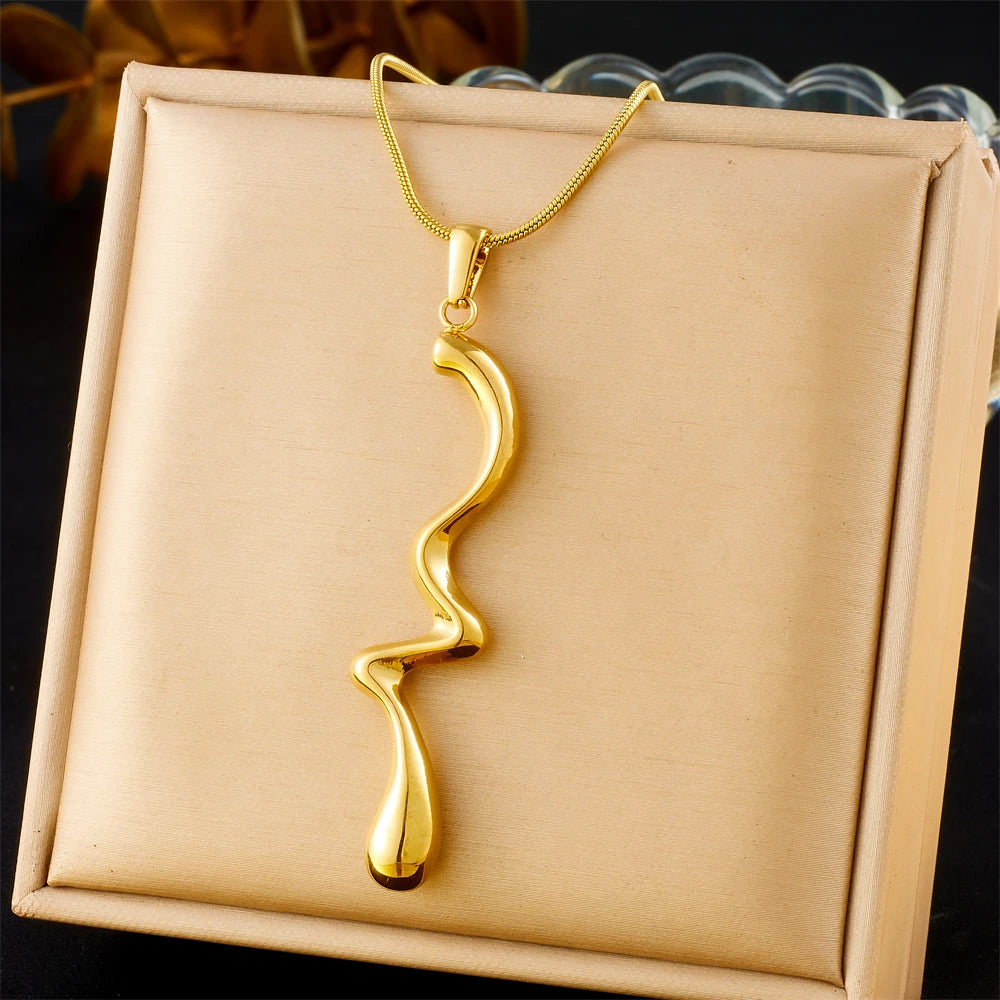 Golden Sun & Pearl Pendant Necklace – Irregular Geometric 316L Stainless Steel
