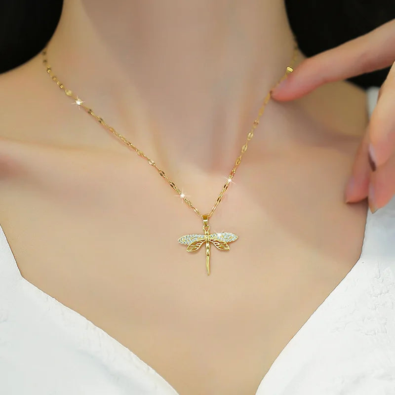 316L Stainless Steel Dragonfly Pendant Necklace