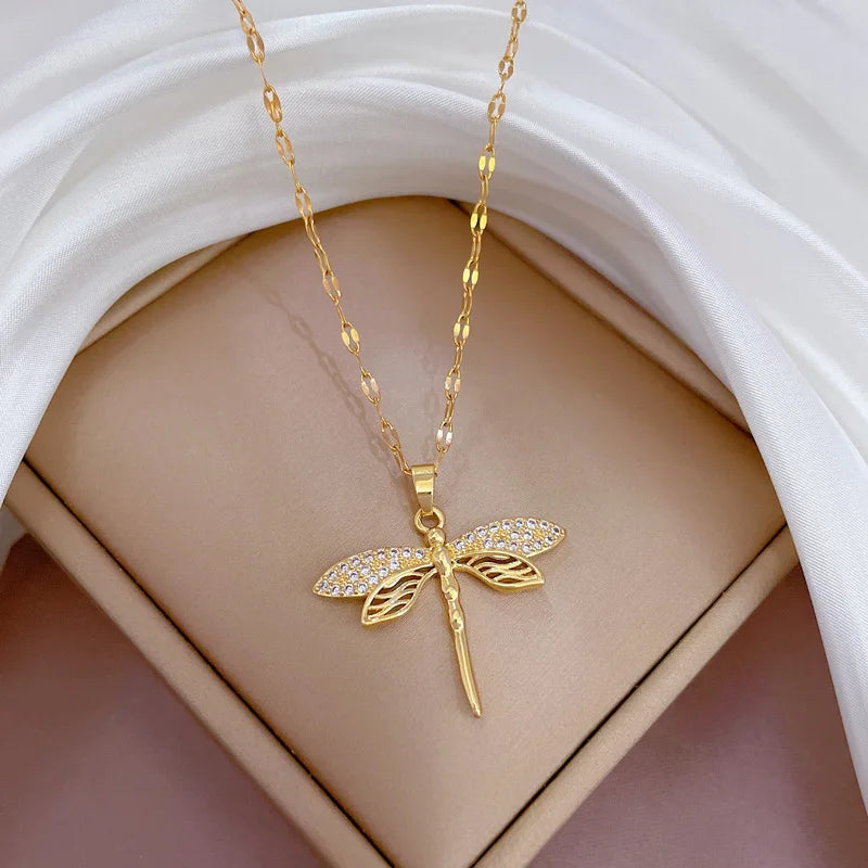 316L Stainless Steel Dragonfly Pendant Necklace