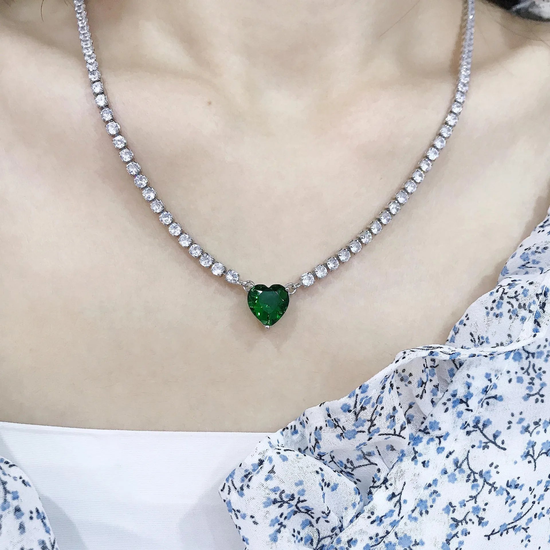 5A Green Heart Tennis Necklace – Sparkle with Love
