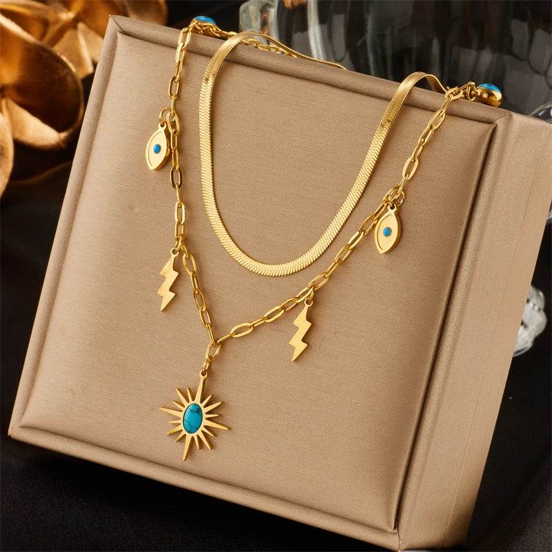Green Crystal Boho Necklace – 316L Stainless Steel
