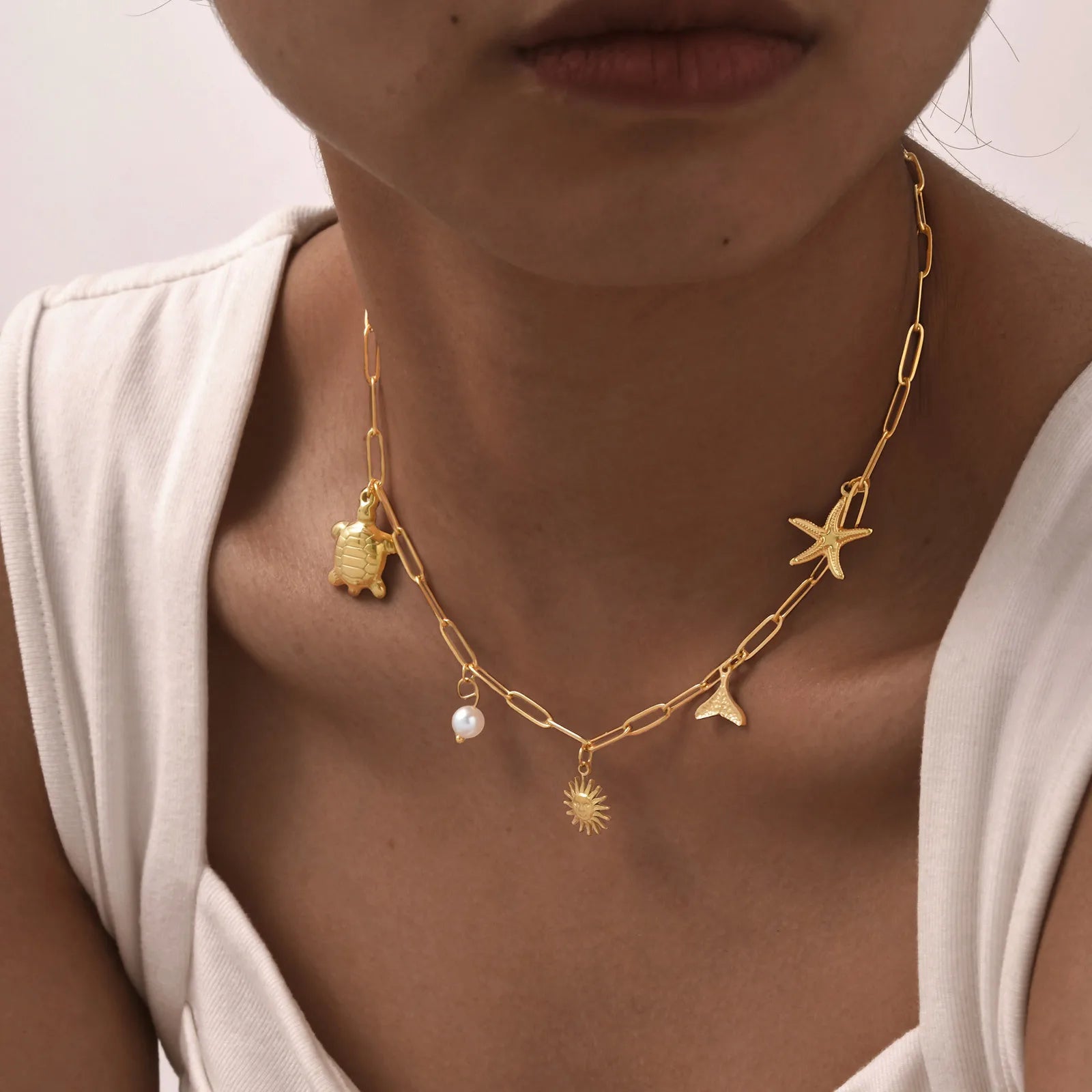 Stainless Steel Ocean Charm Necklace