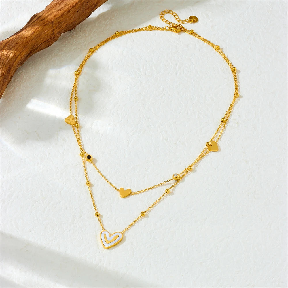 Double-Layer White Shell Heart Necklace