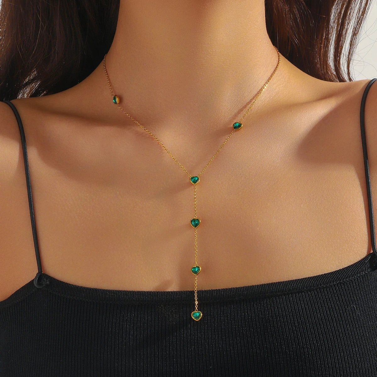 316L Stainless Steel Colorful Heart Zircon Fringe Necklace