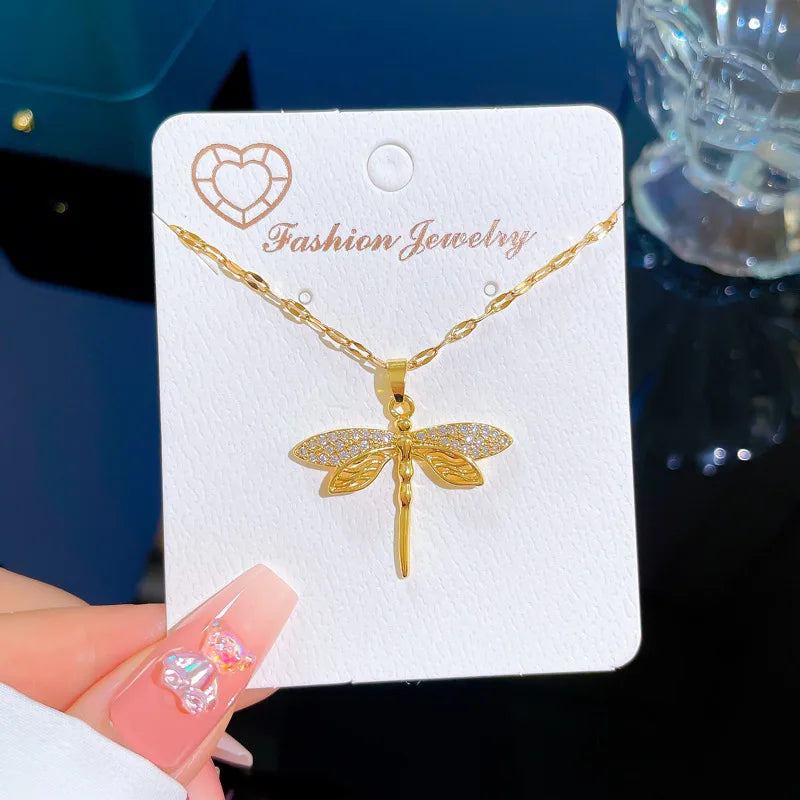 316L Stainless Steel Dragonfly Pendant Necklace