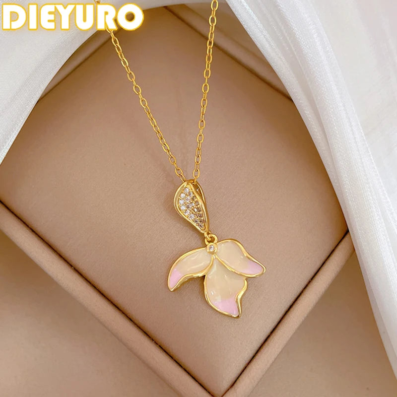 Pink Lotus Flower Pendant Necklace – 316L Stainless Steel