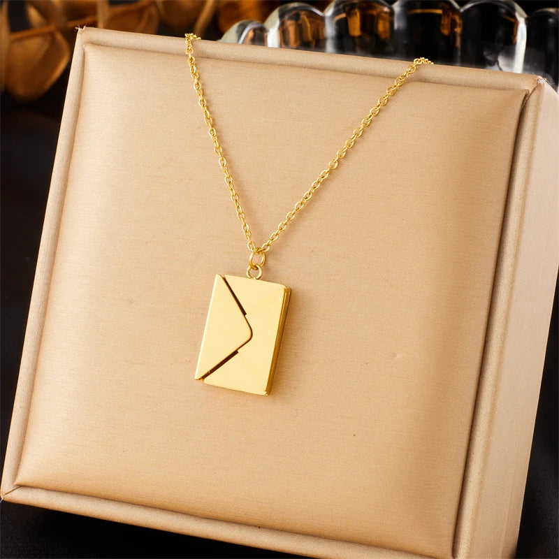Gold Envelope Pendant Necklace – 316L Stainless Steel