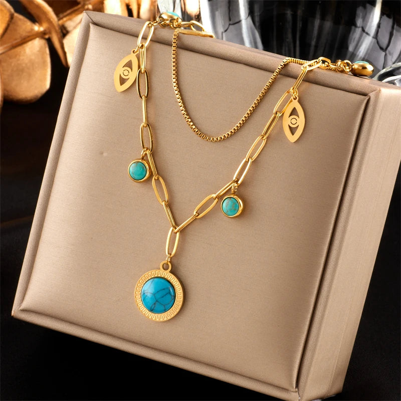 Green Crystal Boho Necklace – 316L Stainless Steel
