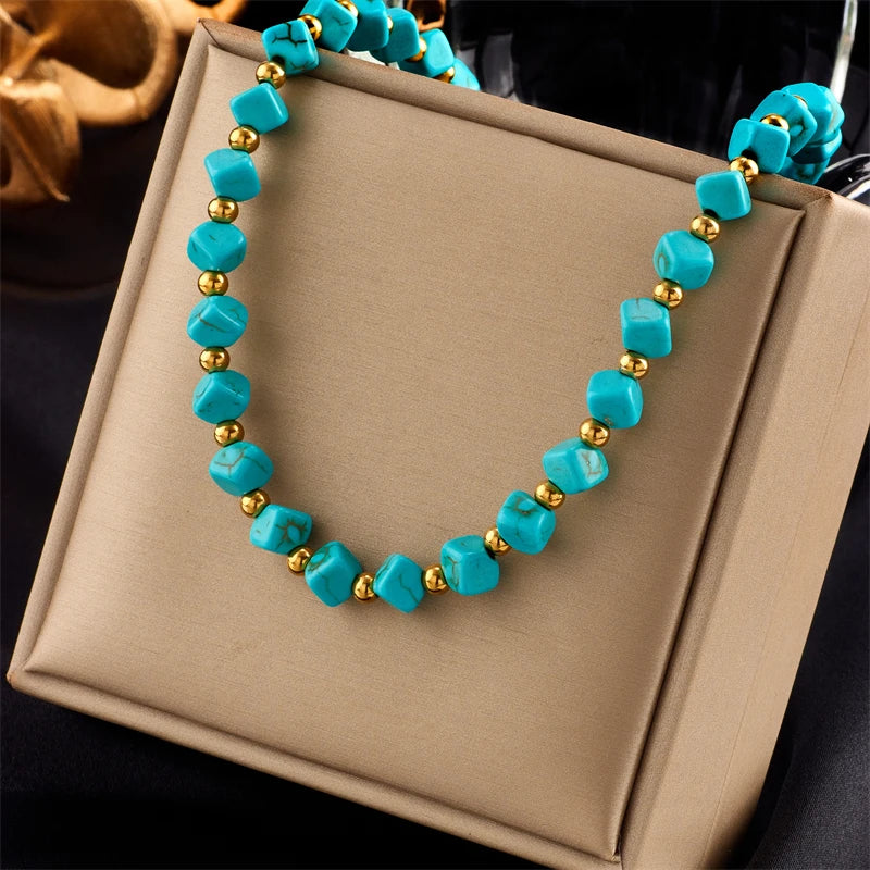Stainless Steel Snake Necklace with Green Stone & Pearl