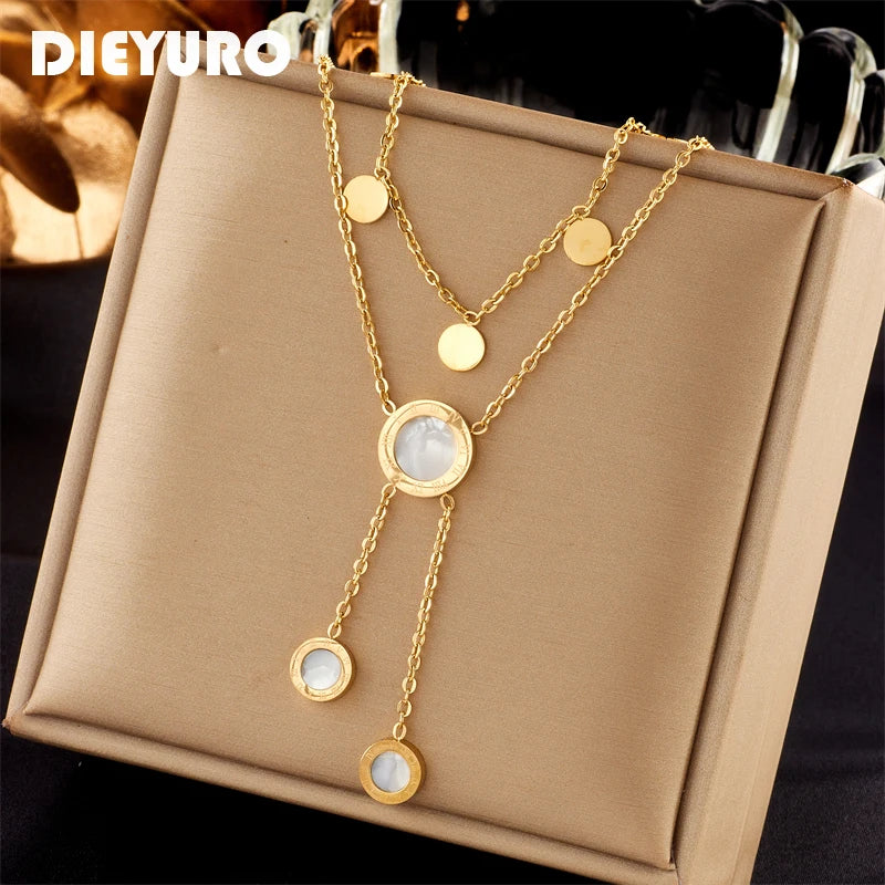 Roman Numeral Pendant Necklace – Long 316L Stainless Steel Chain