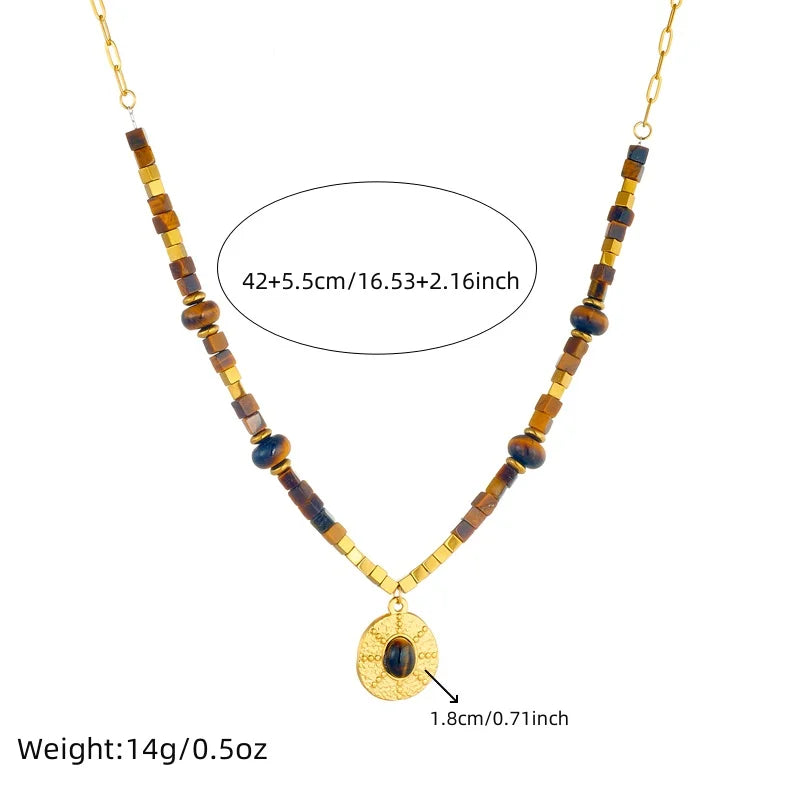 Stainless Steel Tiger Eye Square Pendant Necklace