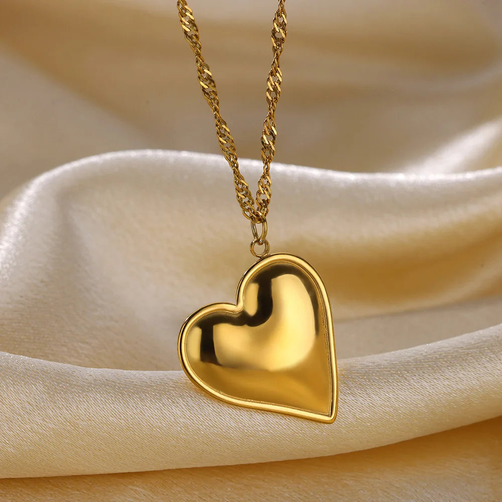 Glossy Heart Stainless Steel Necklaces For Women