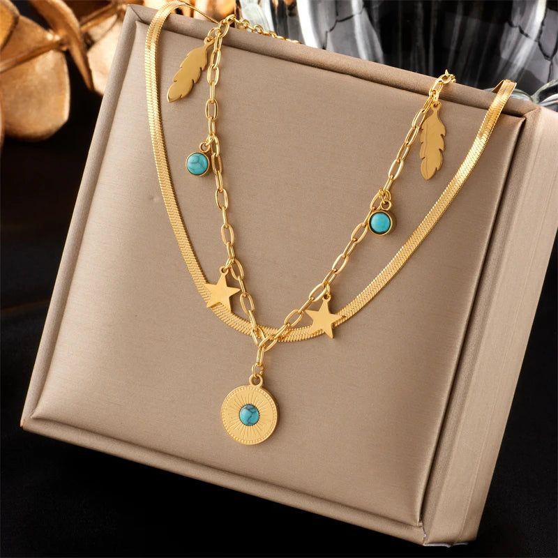 Green Crystal Boho Necklace – 316L Stainless Steel