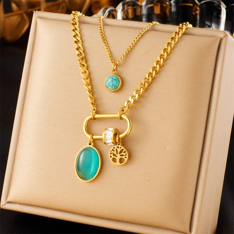 Gold-Plated Snake Square Pendant – Waterproof 316L Stainless Steel Necklace