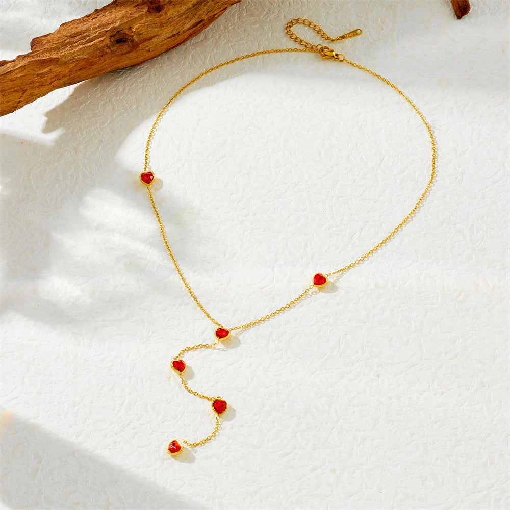 316L Stainless Steel Colorful Heart Zircon Fringe Necklace