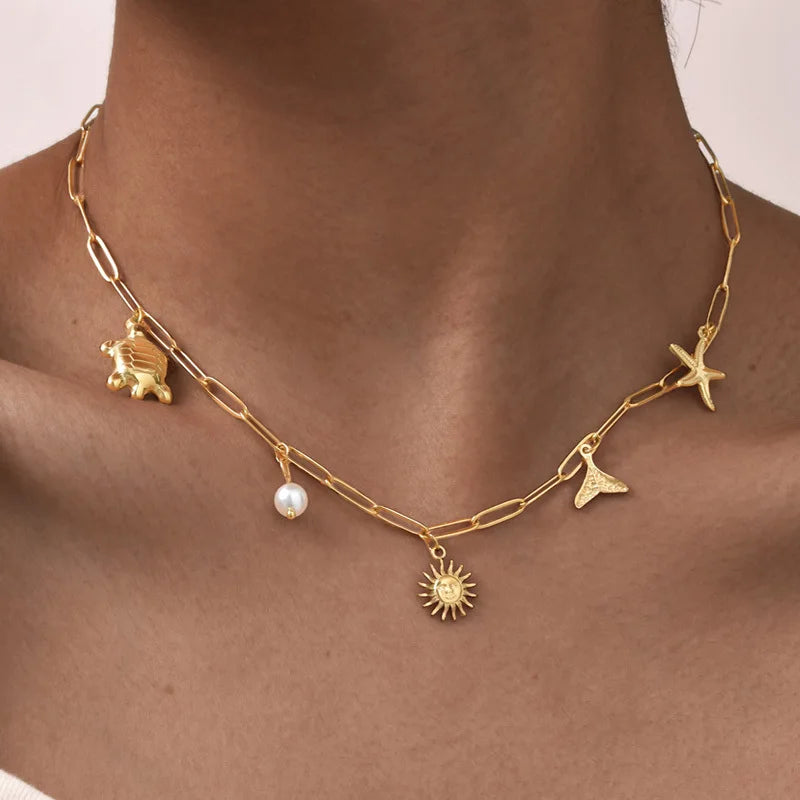 Stainless Steel Ocean Charm Necklace