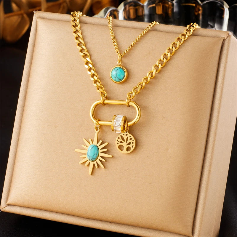 Gold-Plated Snake Square Pendant – Waterproof 316L Stainless Steel Necklace