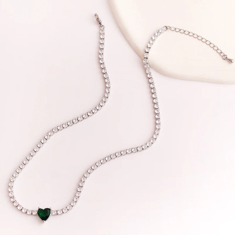 5A Green Heart Tennis Necklace – Sparkle with Love