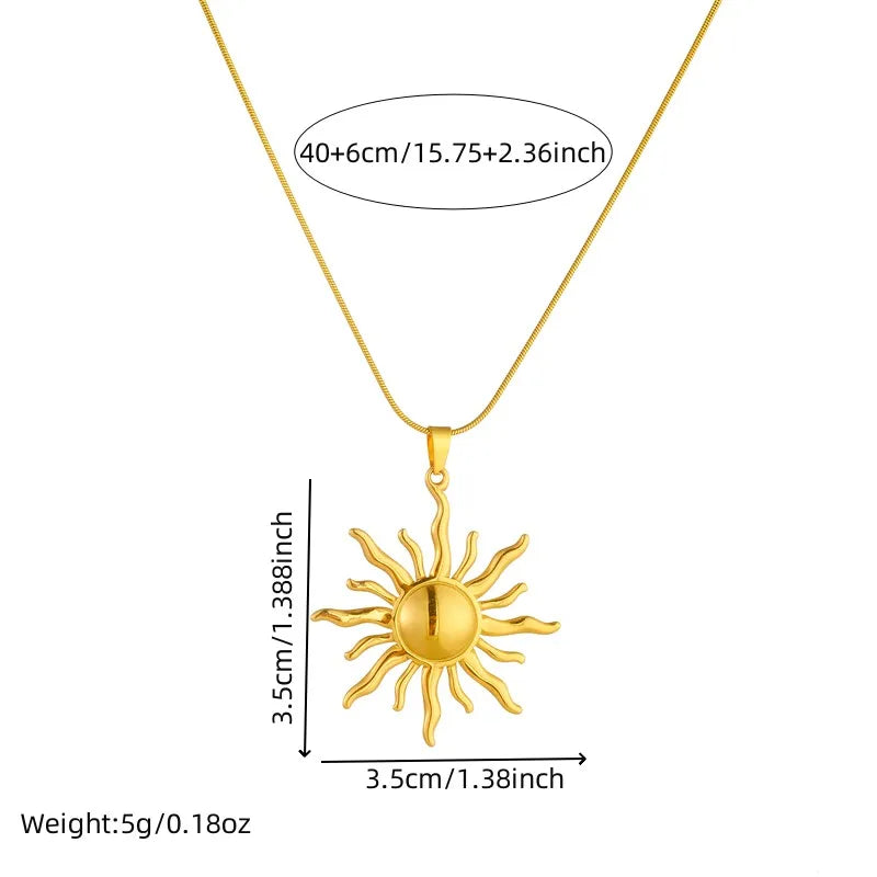 Golden Sun & Pearl Pendant Necklace – Irregular Geometric 316L Stainless Steel