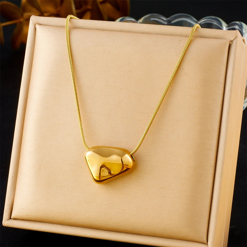 Golden Sun & Pearl Pendant Necklace – Irregular Geometric 316L Stainless Steel