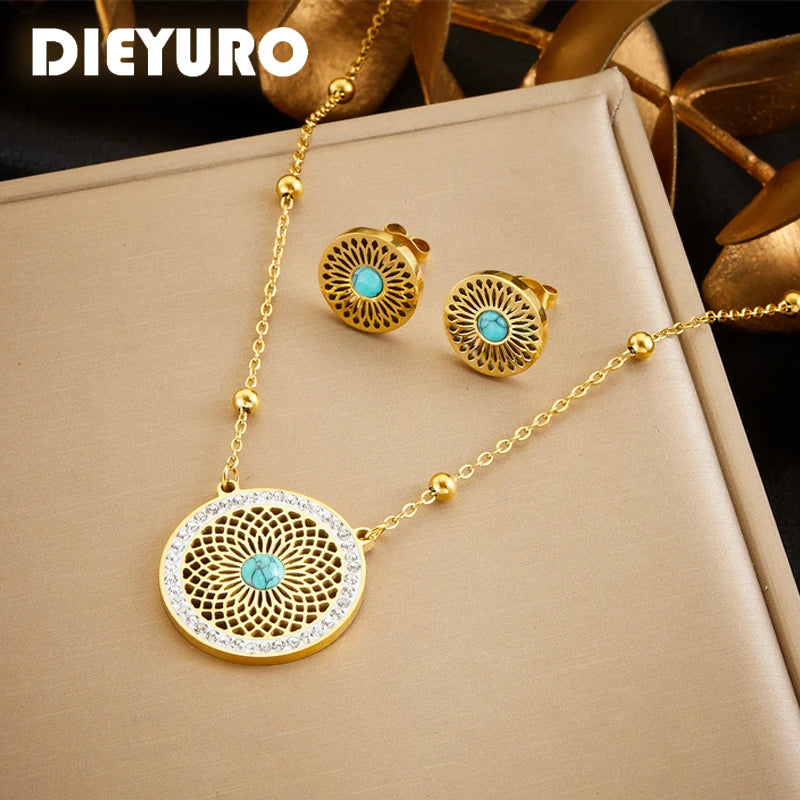 316L Stainless Steel Turquoise Leaf Jewelry Set