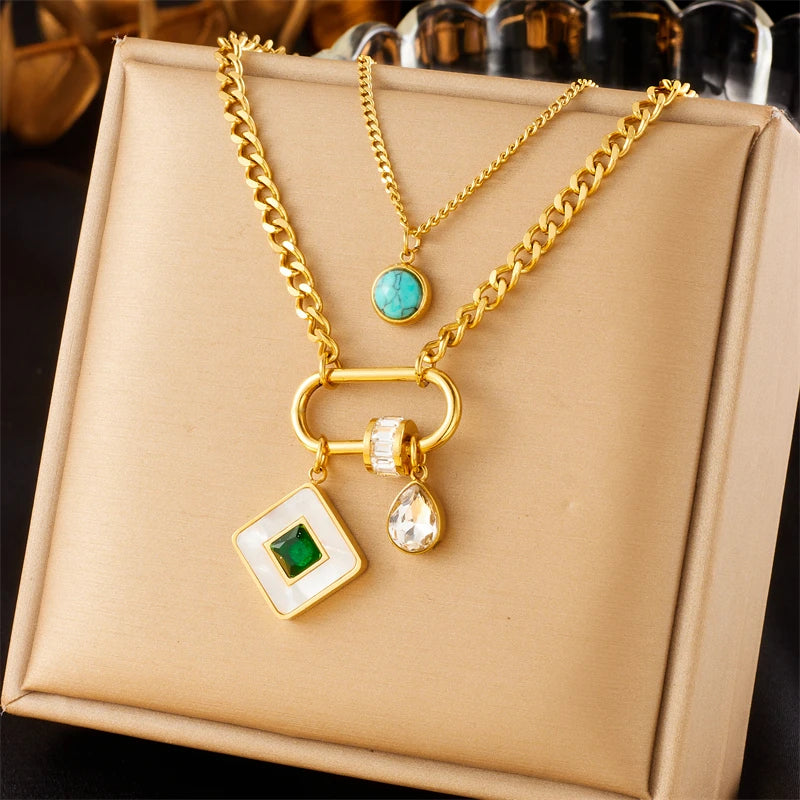 Gold-Plated Snake Square Pendant – Waterproof 316L Stainless Steel Necklace